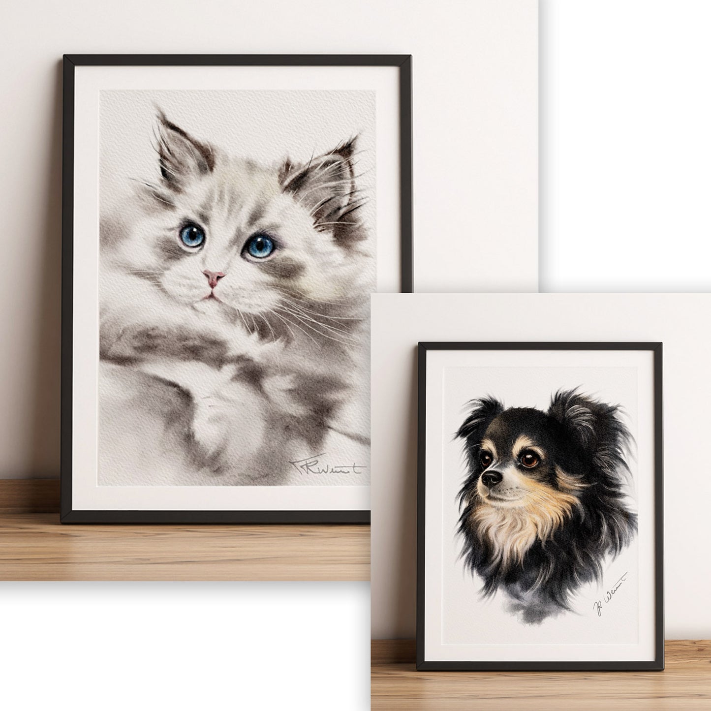 Digitales Aquarell-Haustierporträt als Fine-Art-Kunstdruck