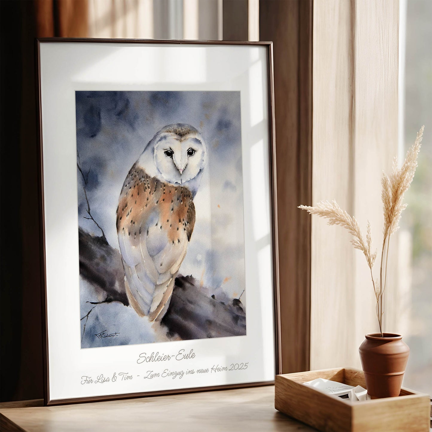 Schleiereule Aquarell Kunstdruck – Sanfte Wächterin der Nacht