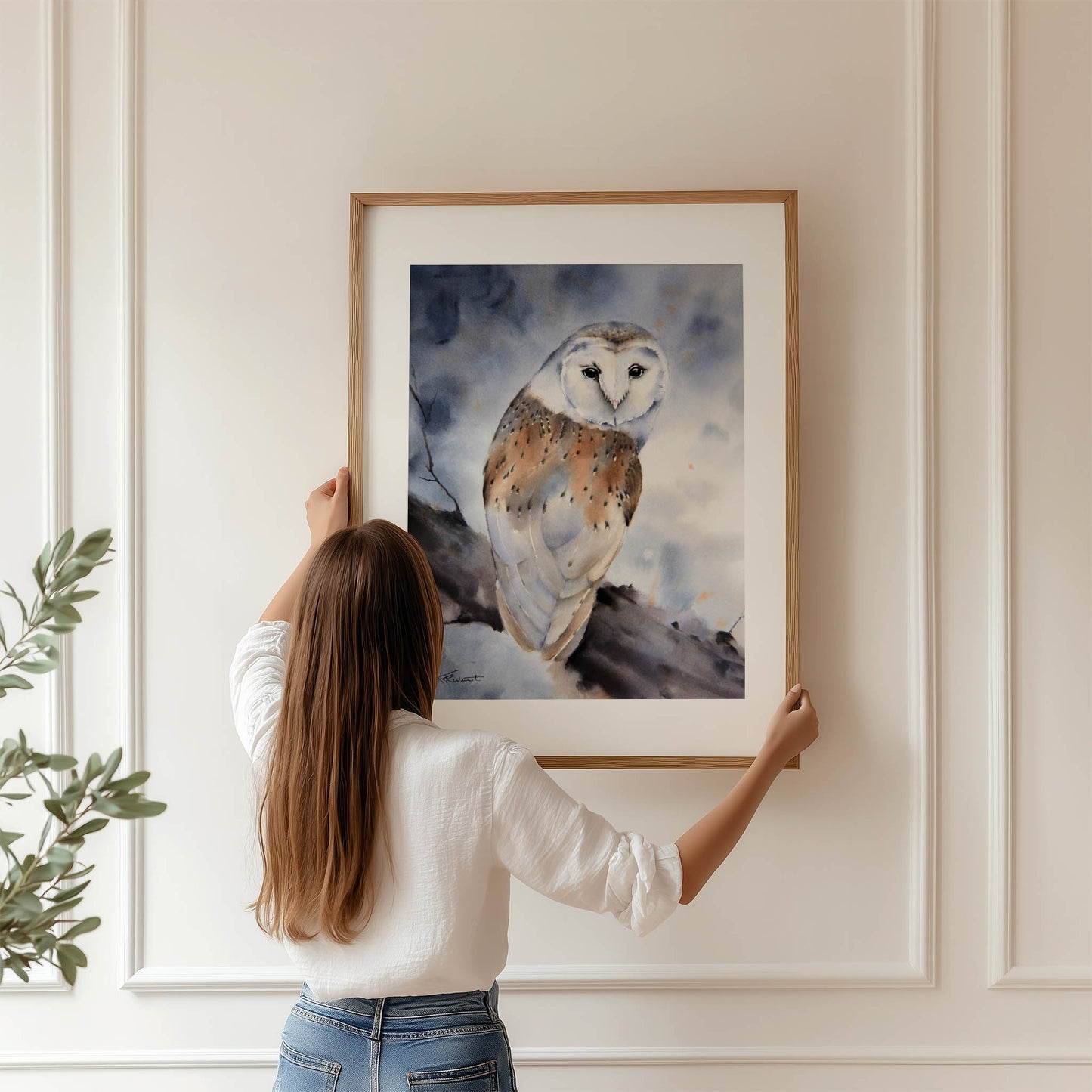 Schleiereule Aquarell Kunstdruck – Sanfte Wächterin der Nacht