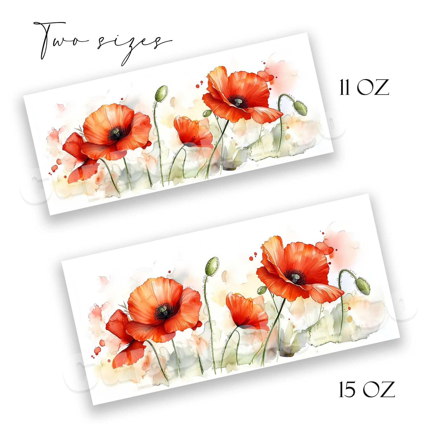 Florale PNG Druckvorlagen mit Mohnblumen Aquarellmotive – ideal für Sublimation und kreative DIY-Tassenprojekte