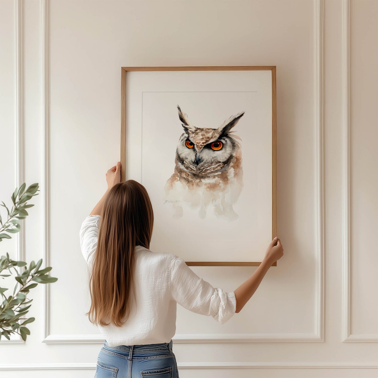 Uhu Aquarell Kunstdruck – Kraftvoller Wächter der Dämmerung
