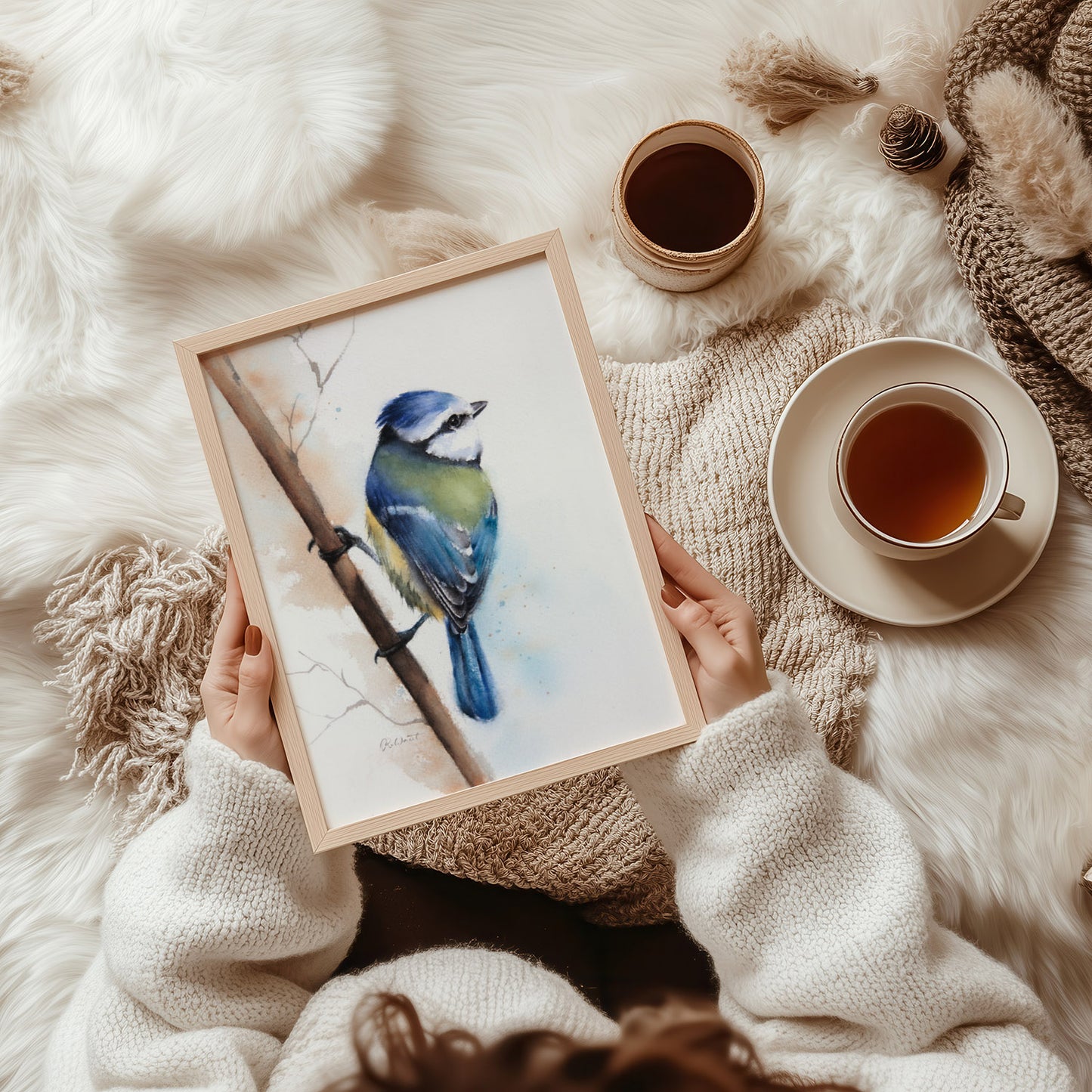Blaumeise Kunstdruck – Hahnemühle Fine Art Giclée – Aquarell Vogel Wandbild