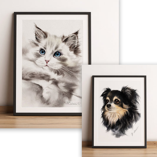 Digitales Aquarell-Haustierporträt als Fine-Art-Kunstdruck