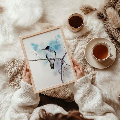 Blauer Kolibri – Hahnemühle Fine Art Giclée – Aquarell Vogel Wandbild