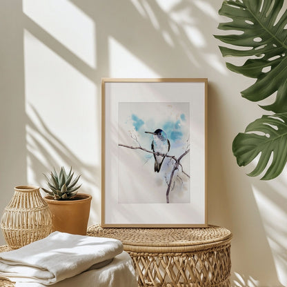 Blauer Kolibri – Hahnemühle Fine Art Giclée – Aquarell Vogel Wandbild