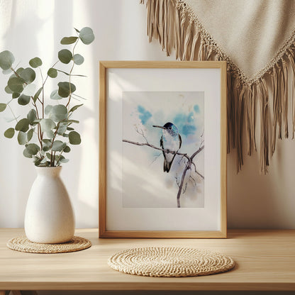 Blauer Kolibri – Hahnemühle Fine Art Giclée – Aquarell Vogel Wandbild
