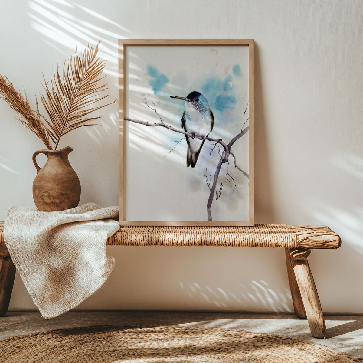 Blauer Kolibri – Hahnemühle Fine Art Giclée – Aquarell Vogel Wandbild