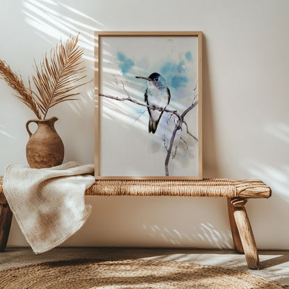 Blauer Kolibri – Hahnemühle Fine Art Giclée – Aquarell Vogel Wandbild