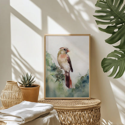 Rotkardinal Weibchen Kunstdruck – Hahnemühle Fine Art Giclée – Aquarell Vogel Wandbild