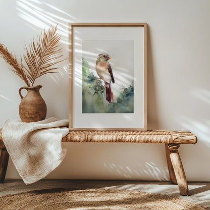 Rotkardinal Weibchen Kunstdruck – Hahnemühle Fine Art Giclée – Aquarell Vogel Wandbild