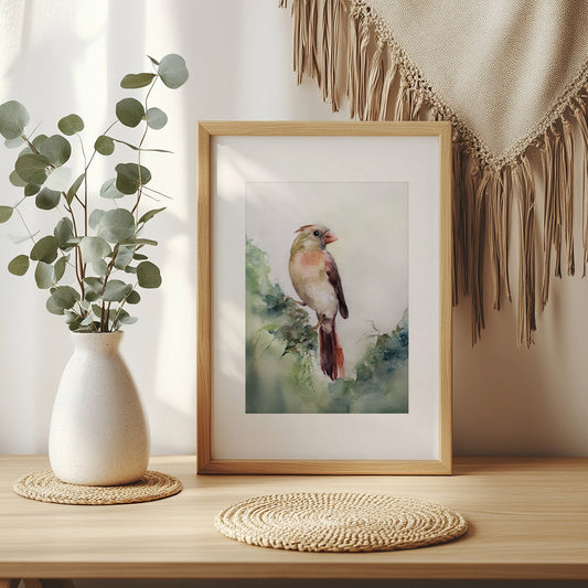 Rotkardinal Weibchen Kunstdruck – Hahnemühle Fine Art Giclée – Aquarell Vogel Wandbild