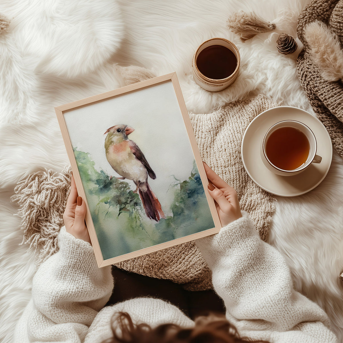 Rotkardinal Weibchen Kunstdruck – Hahnemühle Fine Art Giclée – Aquarell Vogel Wandbild