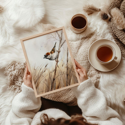 Feldsperling Sperling – Hahnemühle Fine Art Giclée – Aquarell Vogel Wandbild