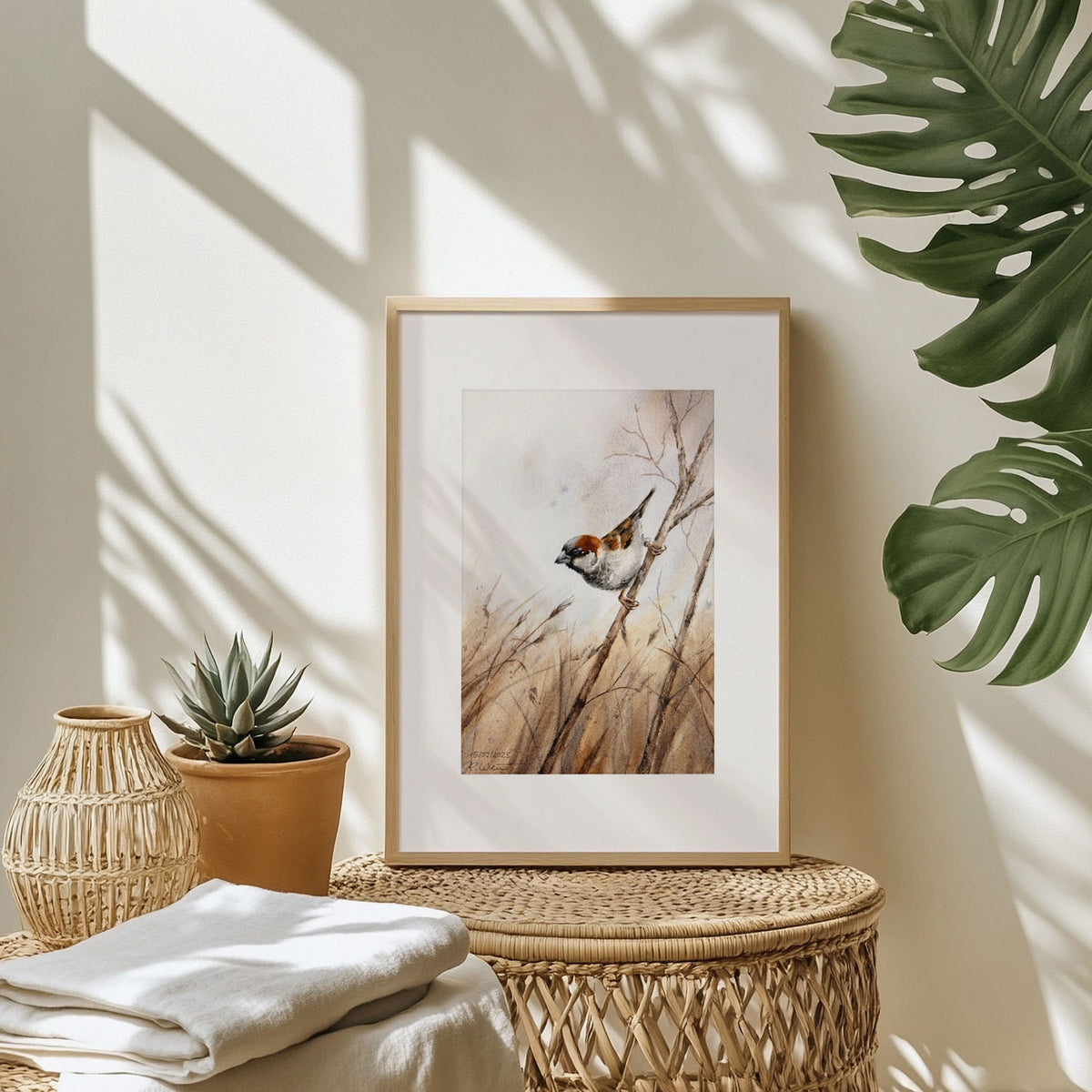 Feldsperling Sperling – Hahnemühle Fine Art Giclée – Aquarell Vogel Wandbild