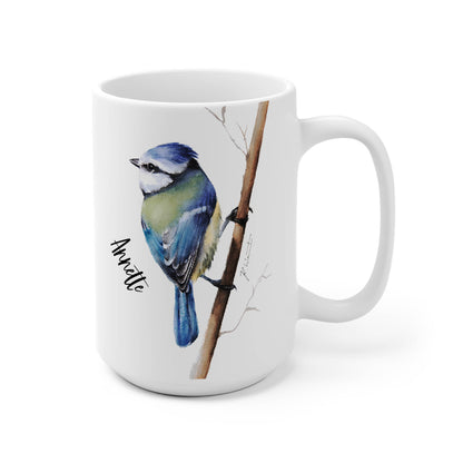 Blaumeise Tasse mit Name – handgemaltes Aquarellmotiv (11 oz & 15 oz)