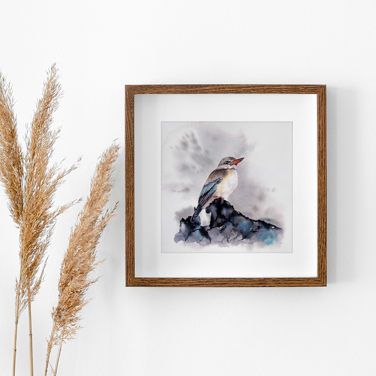 Handgemaltes Eisvogel Original Aquarell von KathleensWatercolor, Größe 26x26 cm
