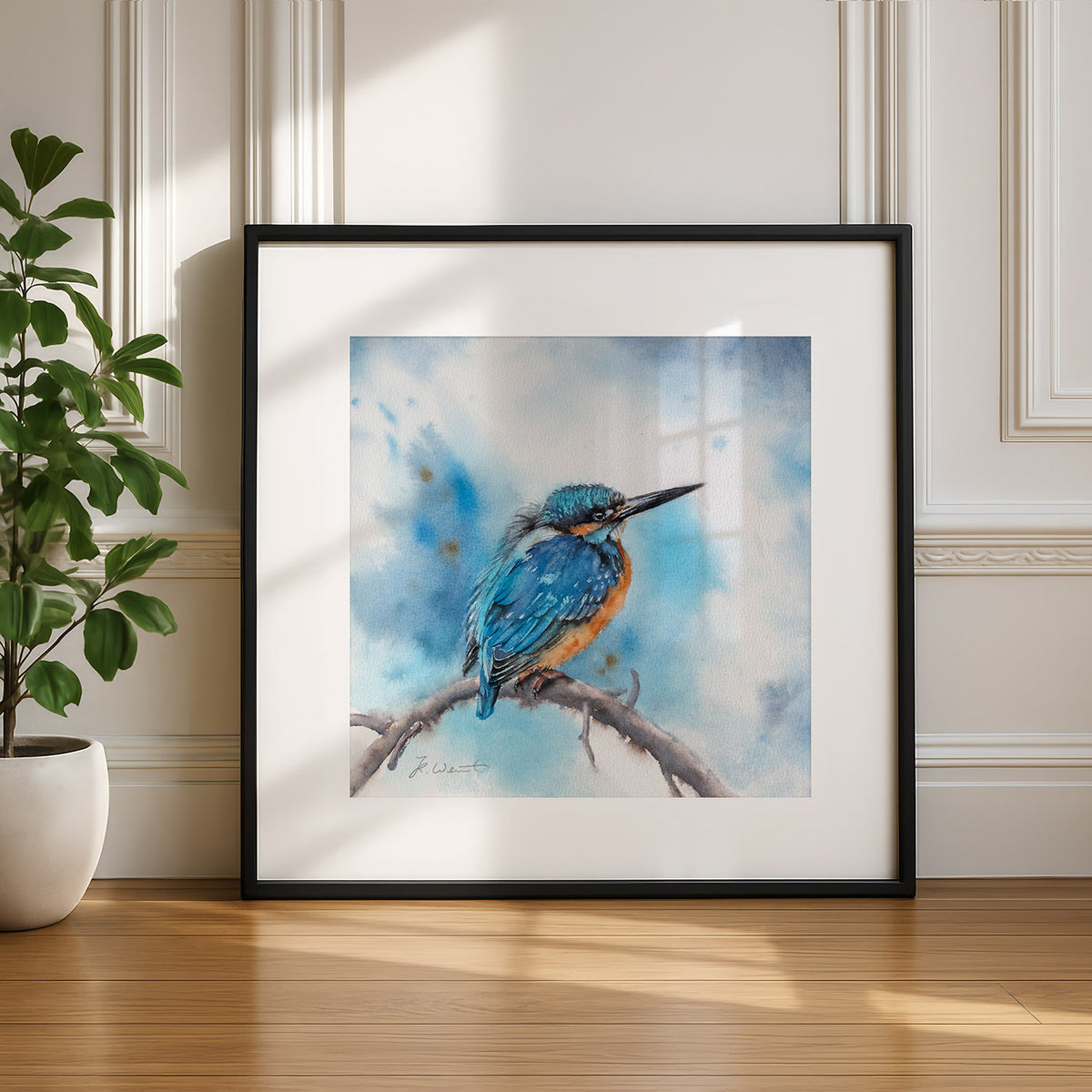Eisvogel – Original-Aquarell, 26 x 26 cm