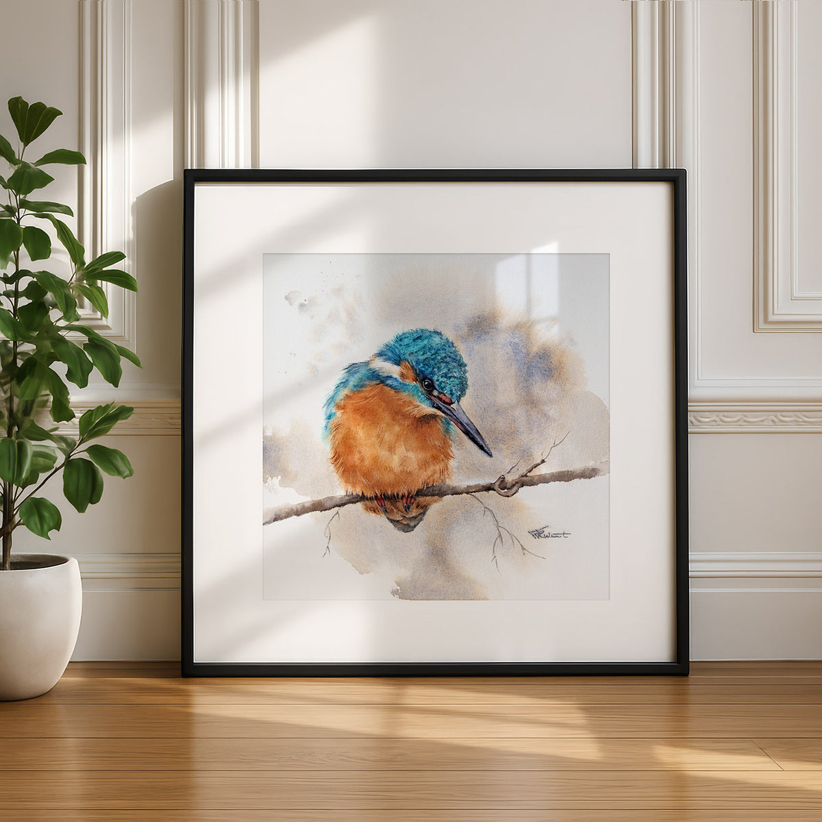 Eisvogel – Original-Aquarell, 26 x 26 cm