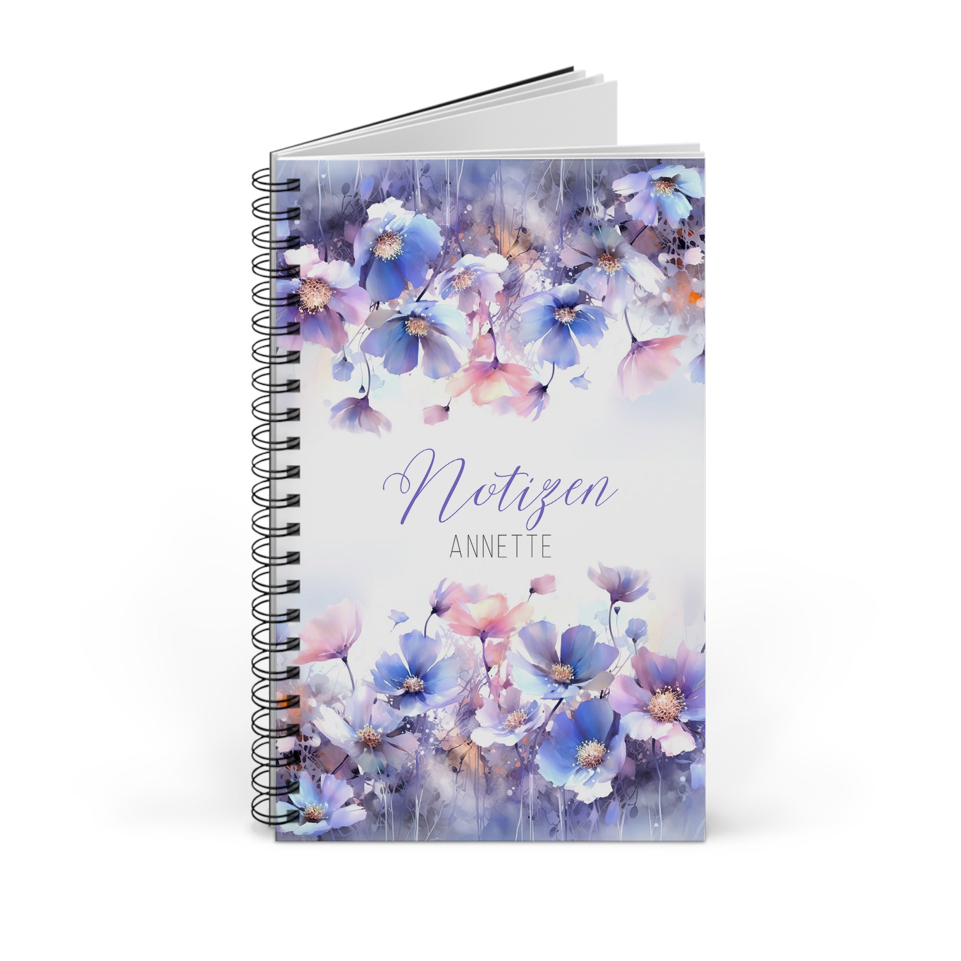 Fliederfarbene Wildblumen im Aquarellstil - DIN A5 Notizbuch in drei verschiedenen Stilen: liniert, blanko, Punkteraster. Liebevolle Geschenkidee für kreative Köpfe.