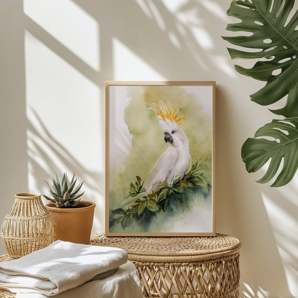 Gelbhaubenkakadu Kunstdruck – Hahnemühle Fine Art Giclée – Aquarell Vogel Wandbild