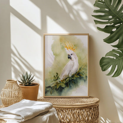 Gelbhaubenkakadu Kunstdruck – Hahnemühle Fine Art Giclée – Aquarell Vogel Wandbild