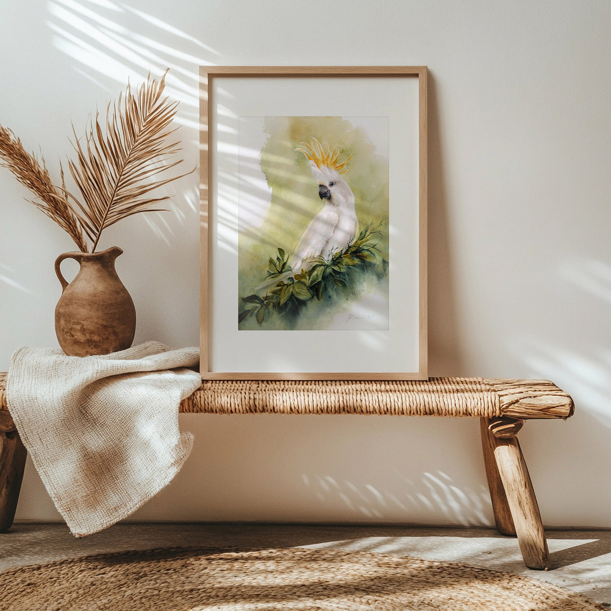 Gelbhaubenkakadu Kunstdruck – Hahnemühle Fine Art Giclée – Aquarell Vogel Wandbild