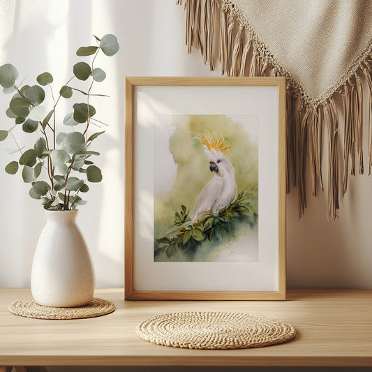 Gelbhaubenkakadu Kunstdruck – Hahnemühle Fine Art Giclée – Aquarell Vogel Wandbild