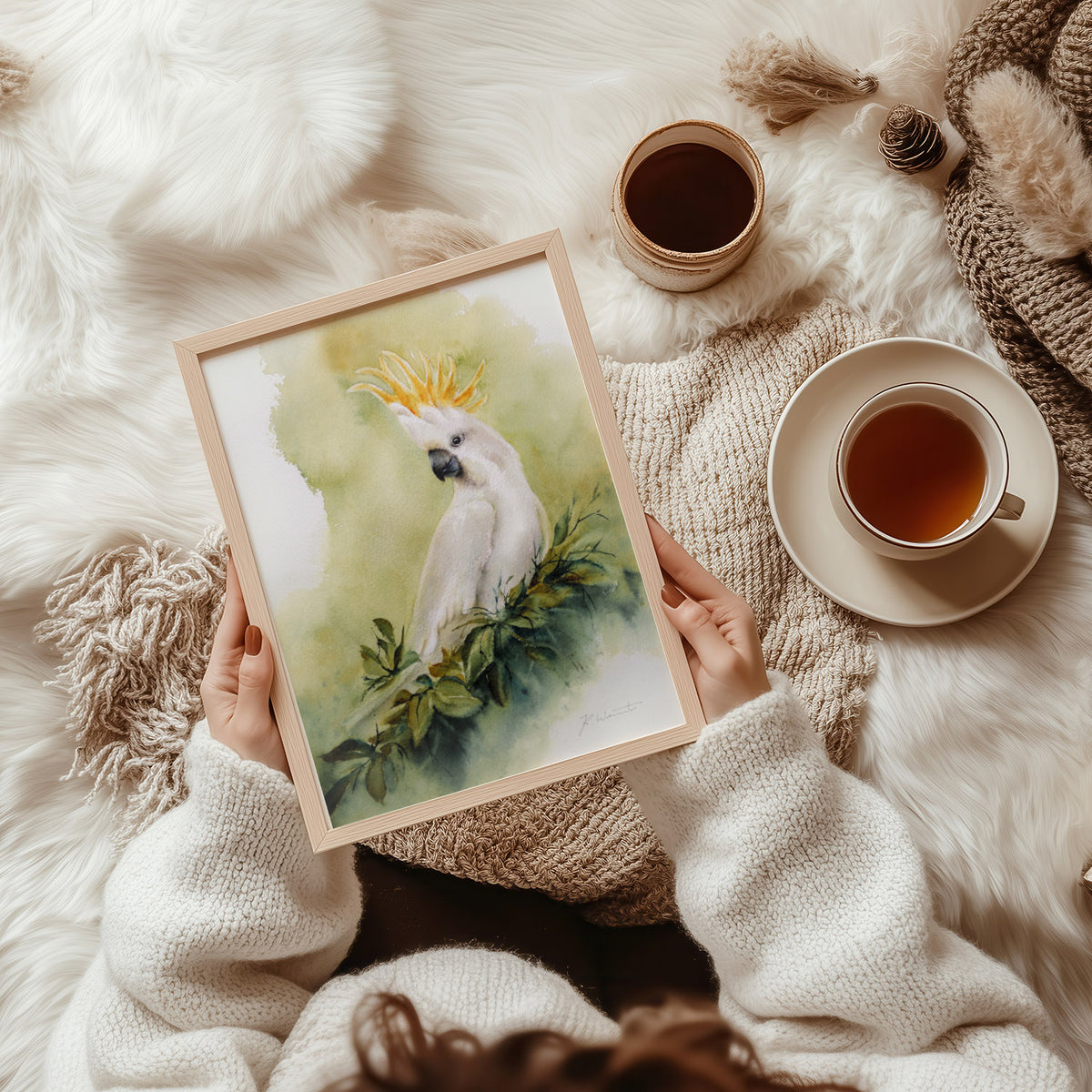 Gelbhaubenkakadu Kunstdruck – Hahnemühle Fine Art Giclée – Aquarell Vogel Wandbild