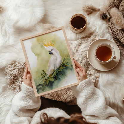 Gelbhaubenkakadu Kunstdruck – Hahnemühle Fine Art Giclée – Aquarell Vogel Wandbild