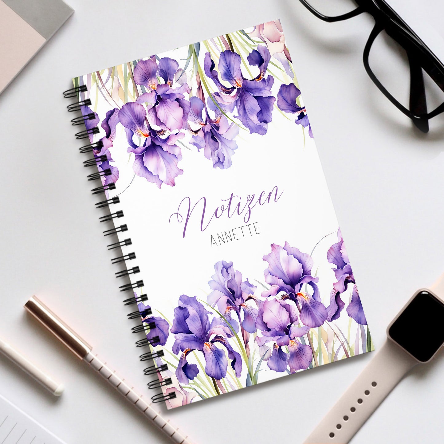 Personalisiertes Notizbuch – Lila Iris