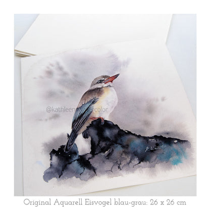 Handgemaltes Eisvogel Original Aquarell von KathleensWatercolor, Größe 26x26 cm