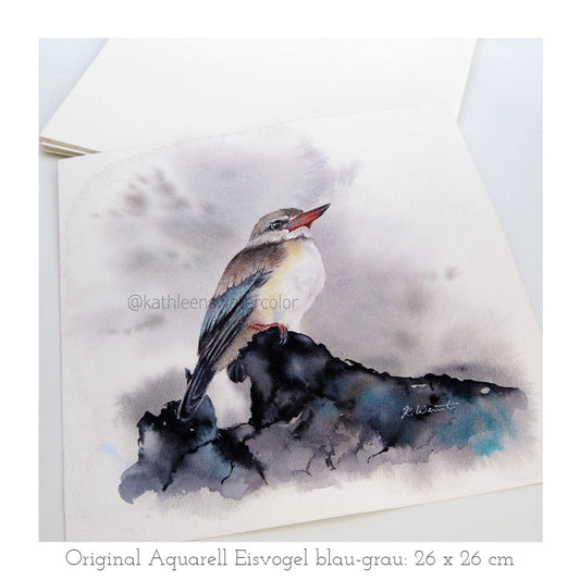 Handgemaltes Eisvogel Original Aquarell von KathleensWatercolor, Größe 26x26 cm