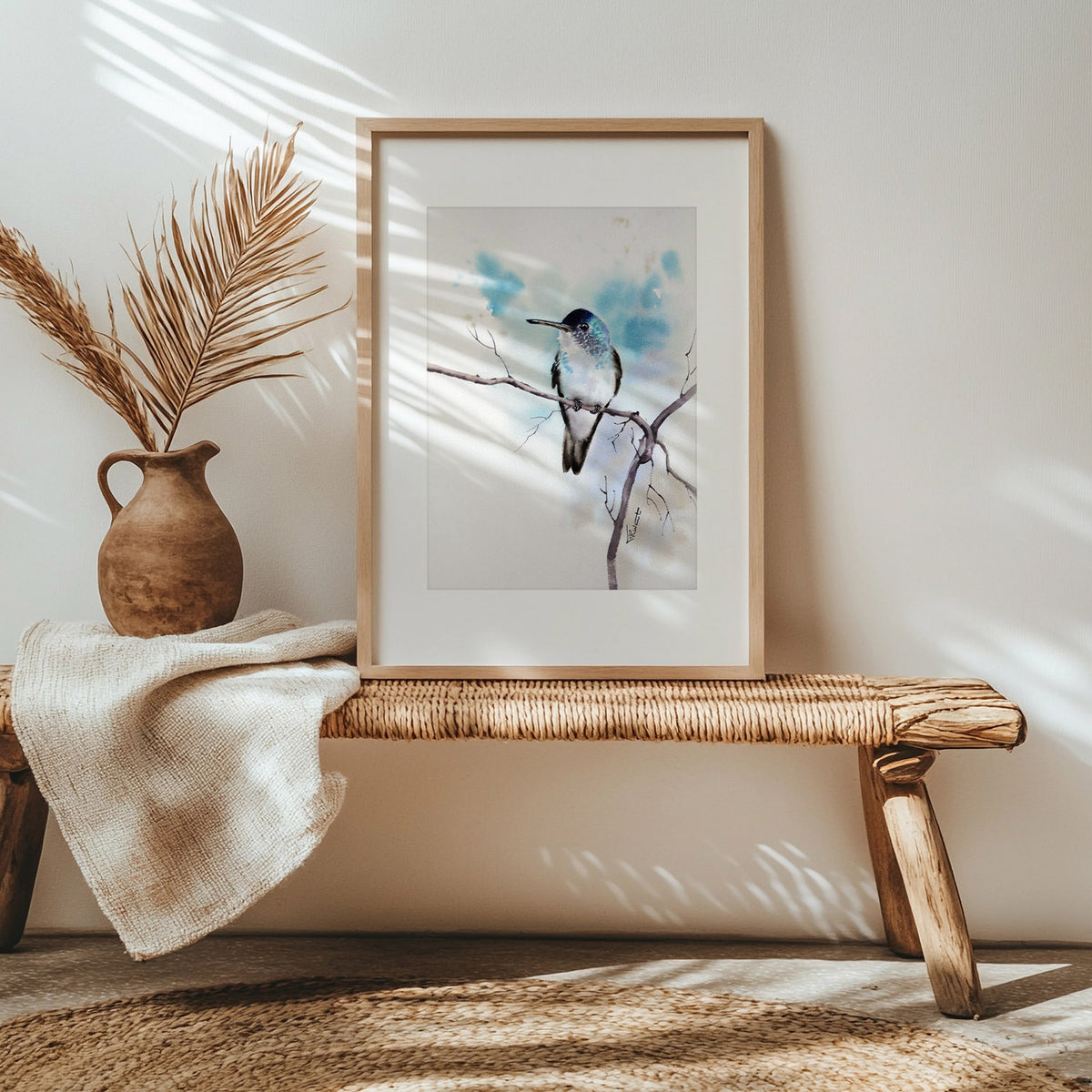 Blauer Kolibri  – Original-Aquarell, 21 x 31 cm