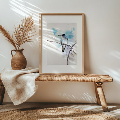 Blauer Kolibri  – Original-Aquarell, 21 x 31 cm