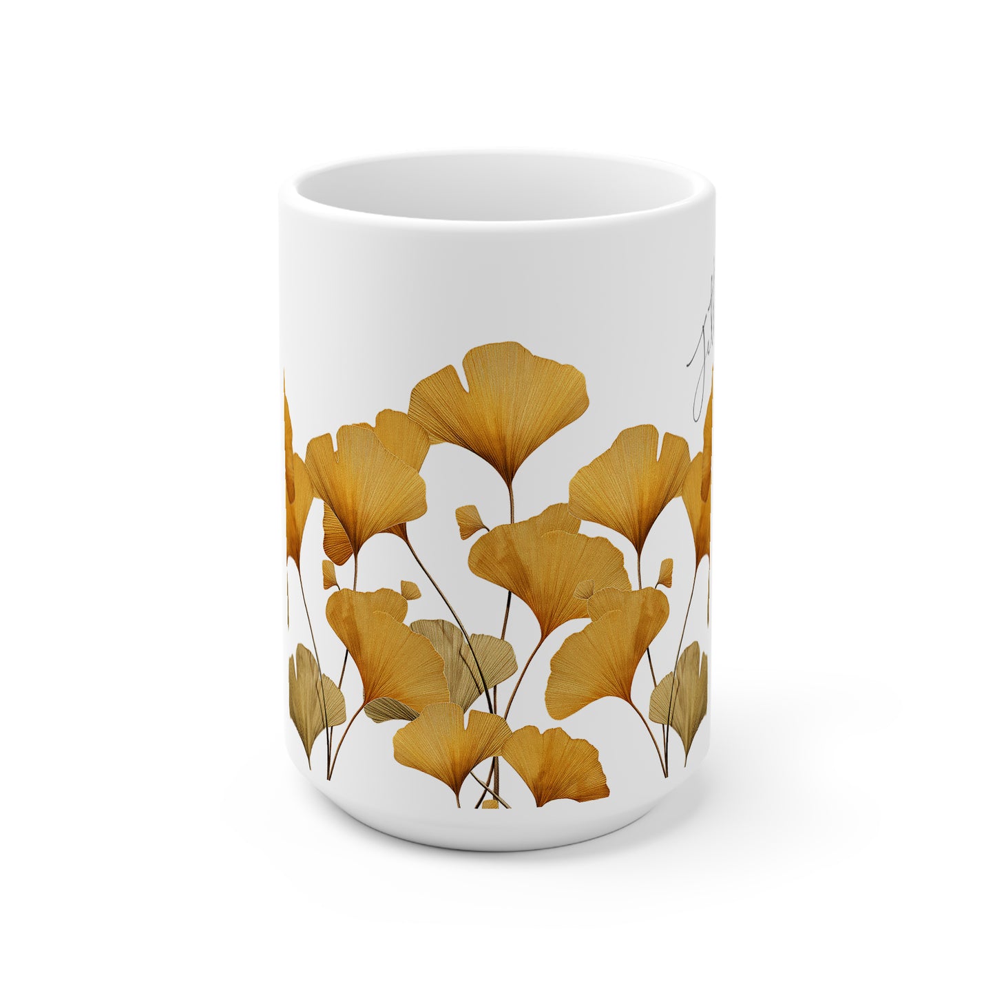 Personalisierte Aquarelltasse – Gelbe Ginkgo Blätter
