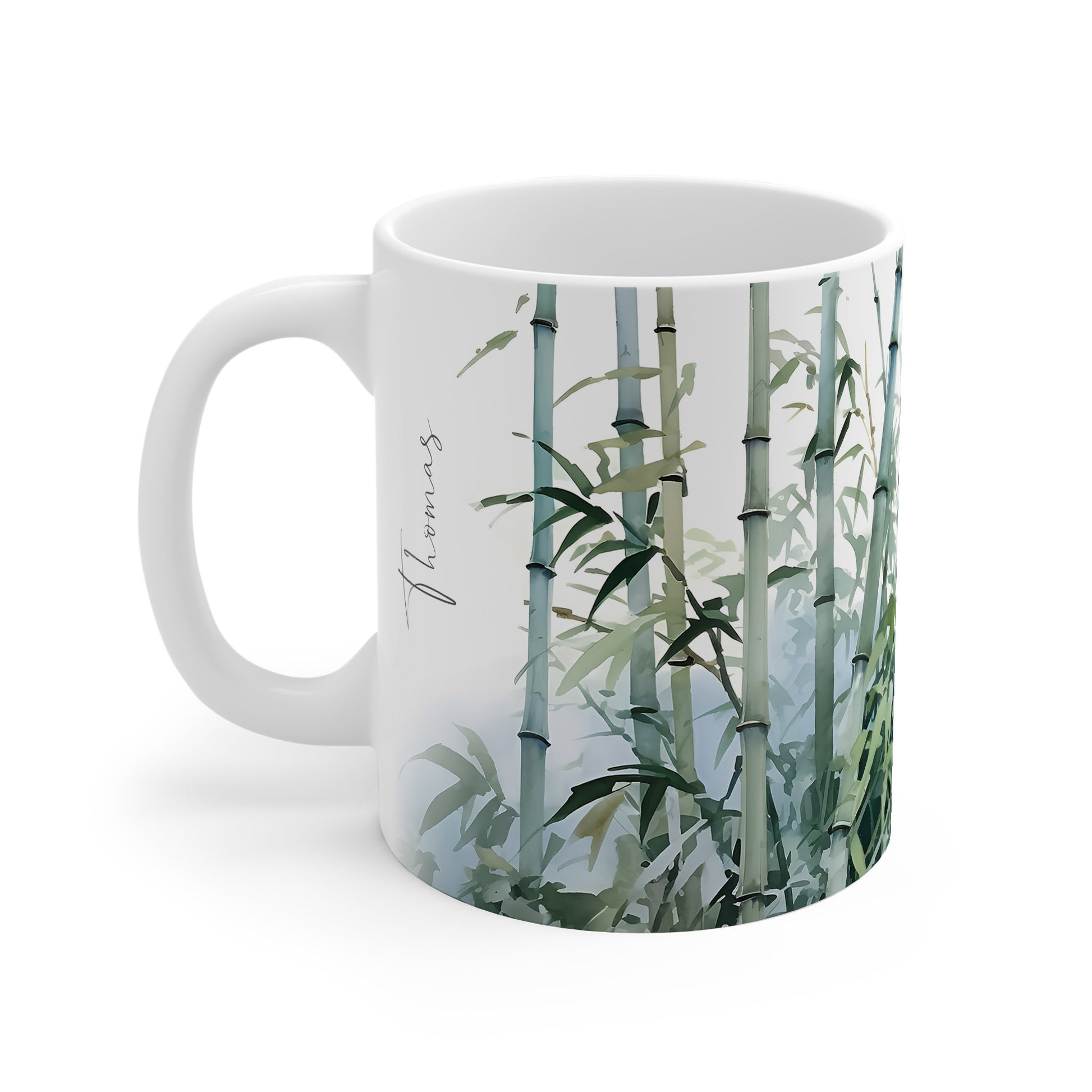 Keramiktasse mit grünem Bambusmotiv im Aquarellstil – mit Name und Widmung personalisierbar – ideales Männergeschenk zum Vatertag oder Geburtstag