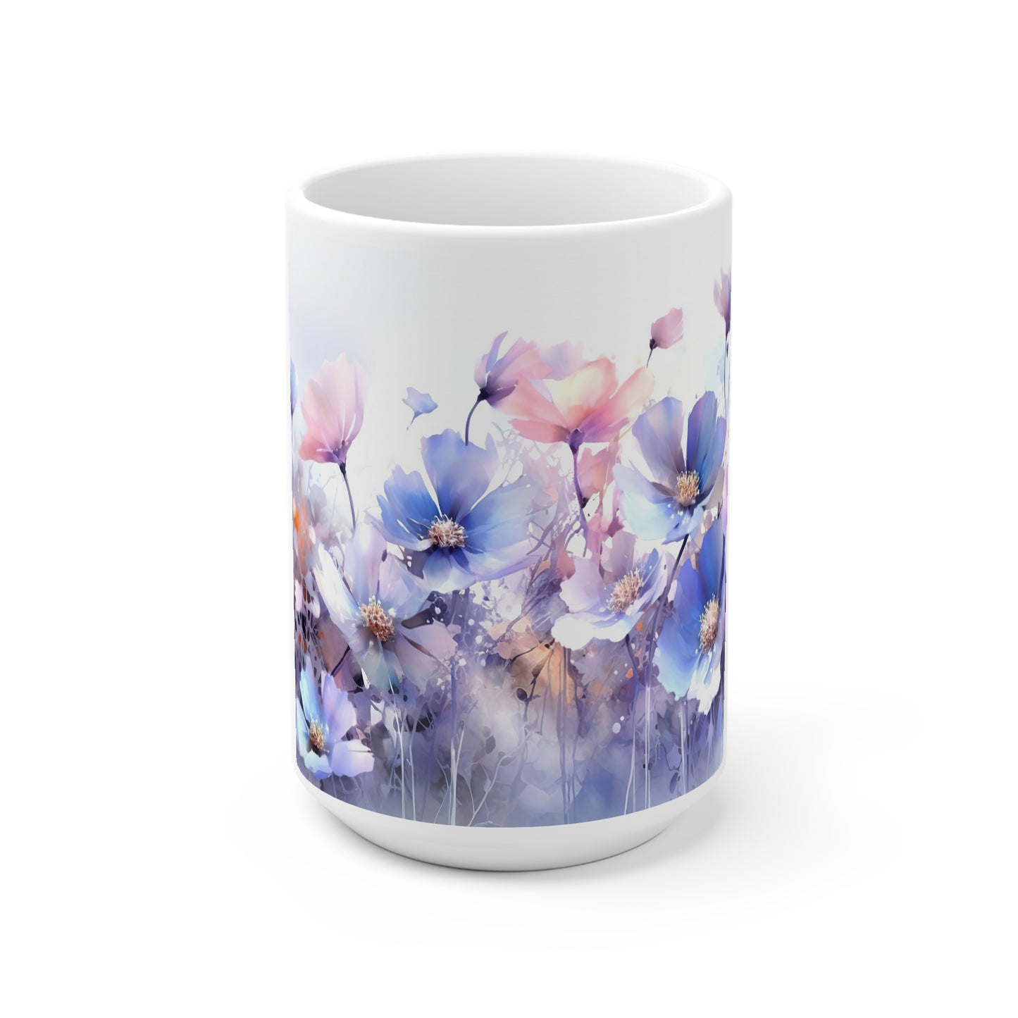 Personalisierte Aquarellblumen Tasse – Lila Wildblumenwiese mit Name