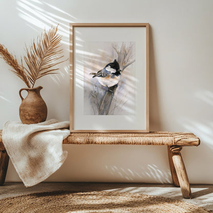 Schwarzkopfmeise – Hahnemühle Fine Art Giclée – Aquarell Vogel Wandbild