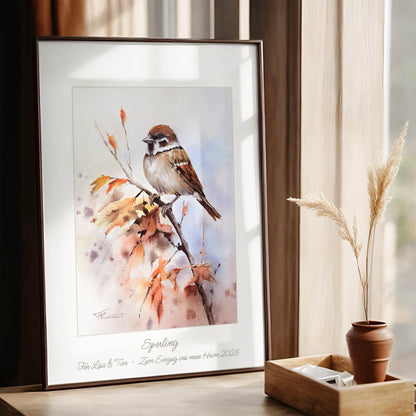 Sperling Aquarell Kunstdruck – Der kleine Begleiter mit großem Charme